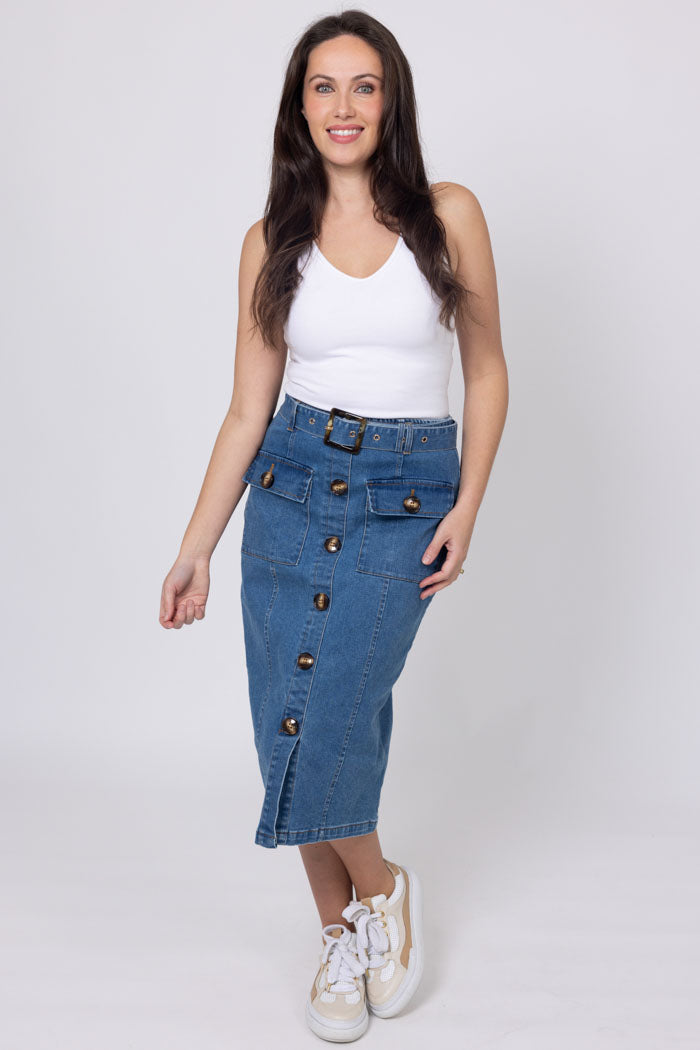 HONEY DENIM - Marco Denim Midi Skirt