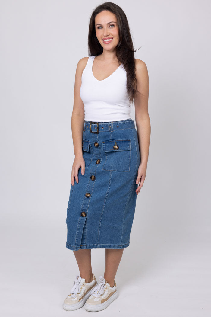 HONEY DENIM - Marco Denim Midi Skirt