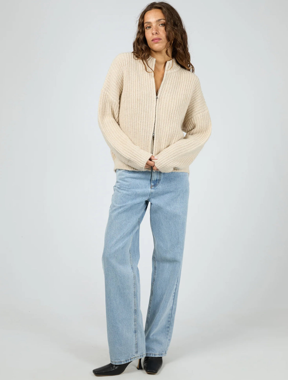 SILENT THEORY - Maple Zip Thru Knit Jumper Natural
