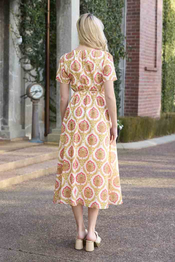 AUGUSTINE - PHOEBE WRAP DRESS PAISLEY FLURO PINK