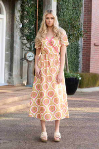 AUGUSTINE - PHOEBE WRAP DRESS PAISLEY FLURO PINK