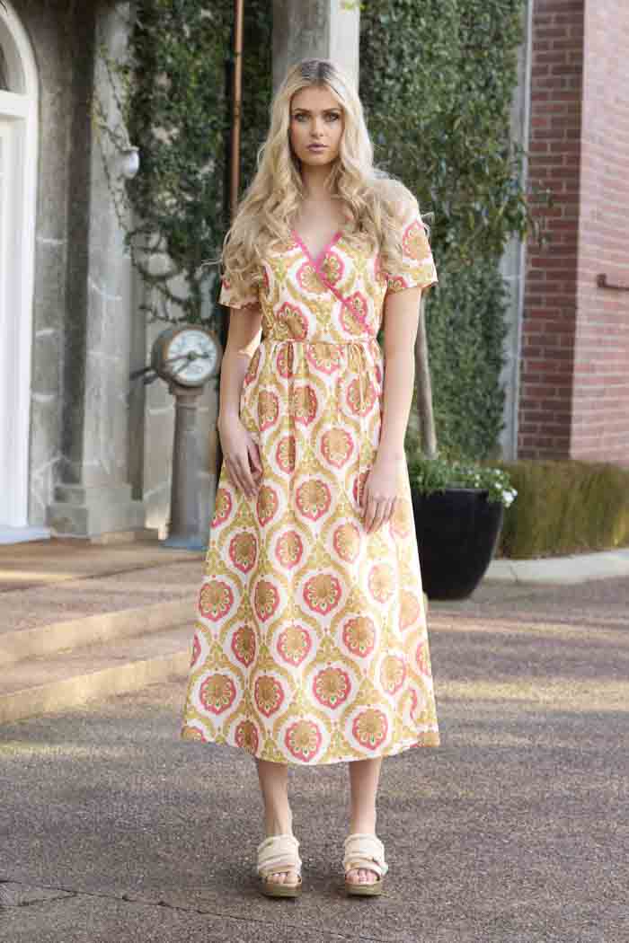 AUGUSTINE - PHOEBE WRAP DRESS PAISLEY FLURO PINK